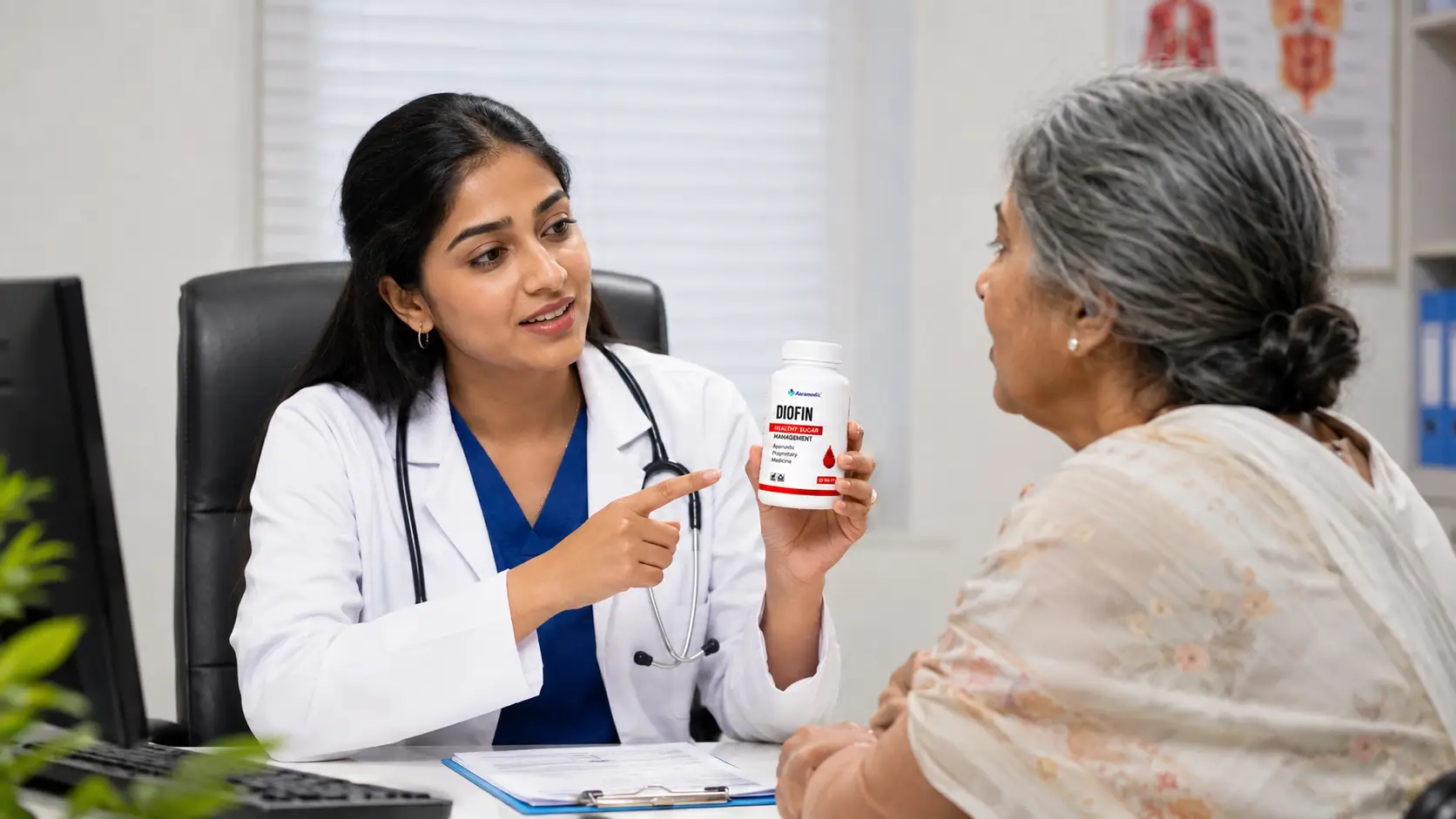 Doctor recommending Diofin to patient