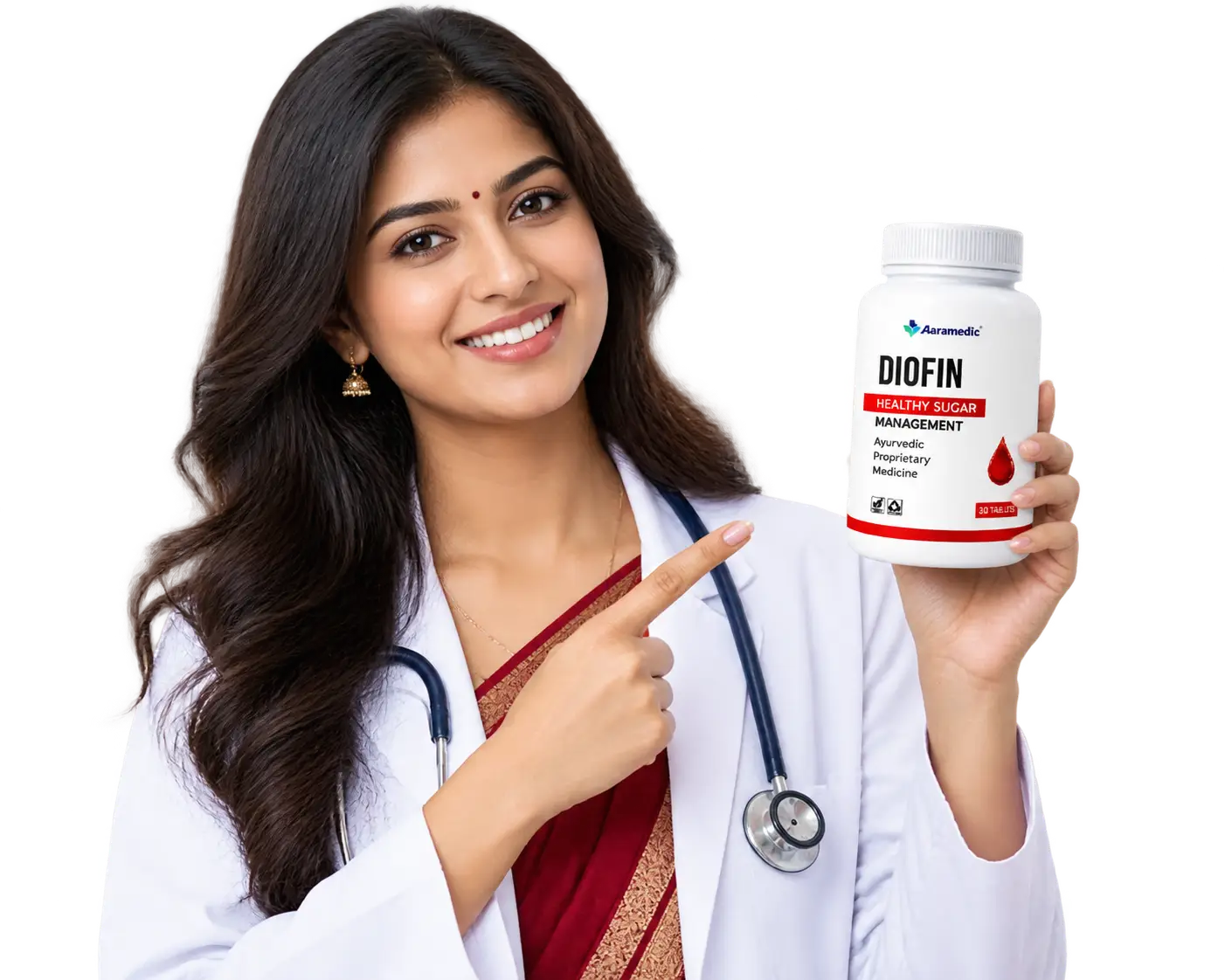 Diofin - Doctor pointing to Diofin bottle